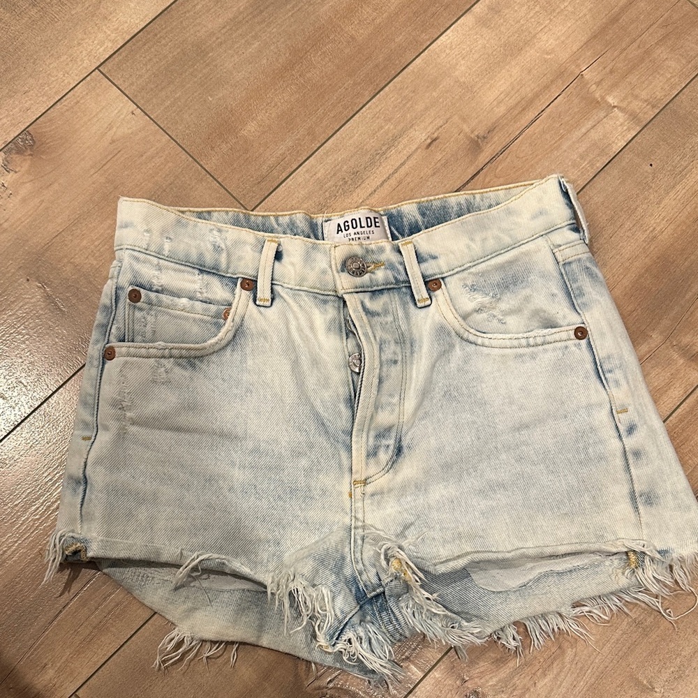 Agolde Faded Distressed Raw Hem Light Jean Shorts Sz 24
